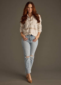 The Sutton Soft Brushed Plaid Button-Up – Tan/ Brown/ Light Blue