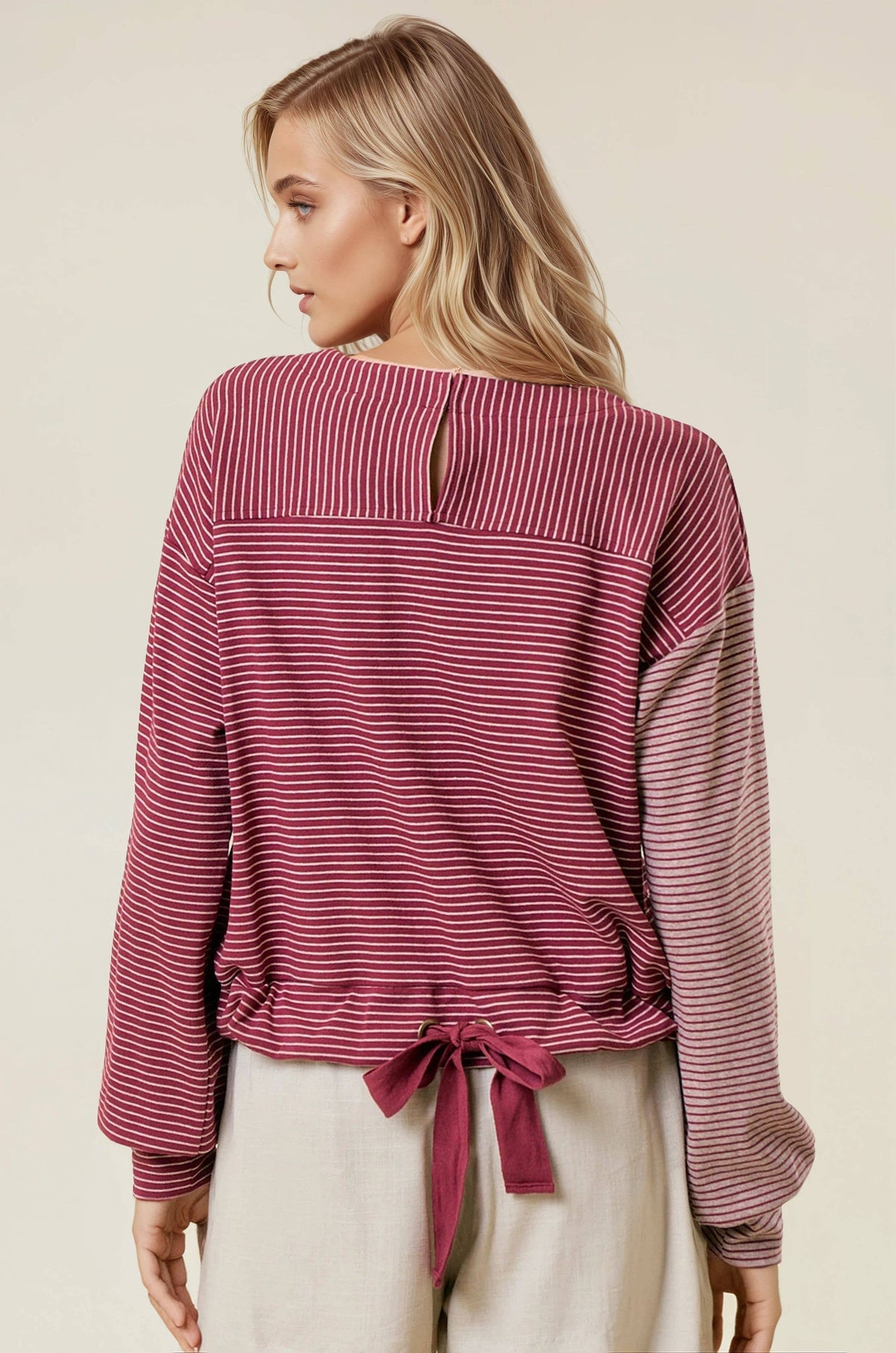 The Tessa Two-Tone Stripe Top – Charcoal/Wheat Mix