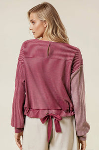 The Tessa Two-Tone Stripe Top – Charcoal/Wheat Mix