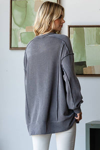 Rowan Ribbed Oversized Tunic Top – Long Sleeve Hi-Low Sweater