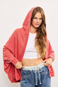 Sierra Vintage Wash Hooded Cardigan – Oversized Thermal Hoodie with Pockets