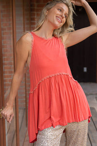 The Isla Lace Babydoll Tank – Flowy Sleeveless Top with Crochet Tri