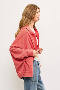 Sierra Vintage Wash Hooded Cardigan – Oversized Thermal Hoodie with Pockets