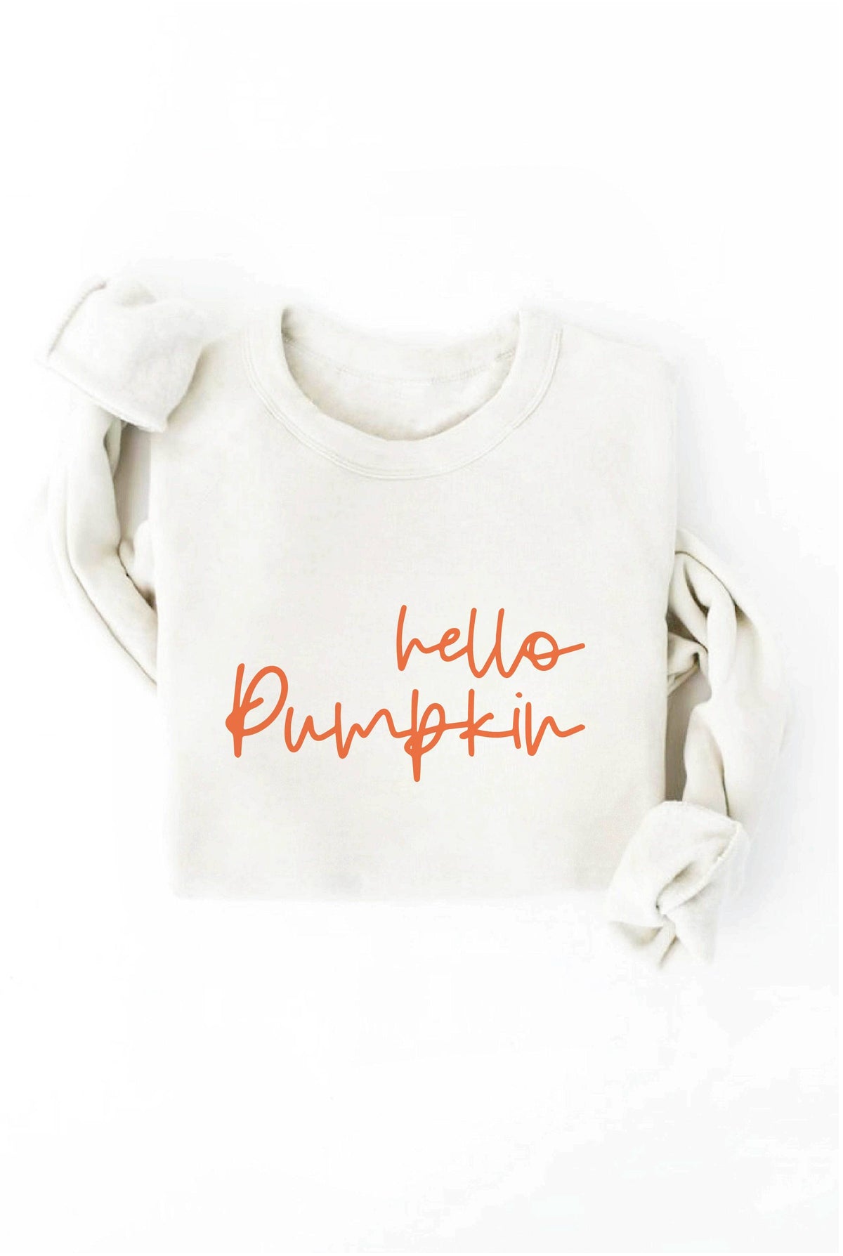 Hello Pumpkin Graphic Sweatshirt – Ivory Cozy Fleece Pullover Crewneck for Women