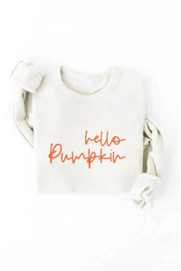 Hello Pumpkin Graphic Sweatshirt – Ivory Cozy Fleece Pullover Crewneck for Women