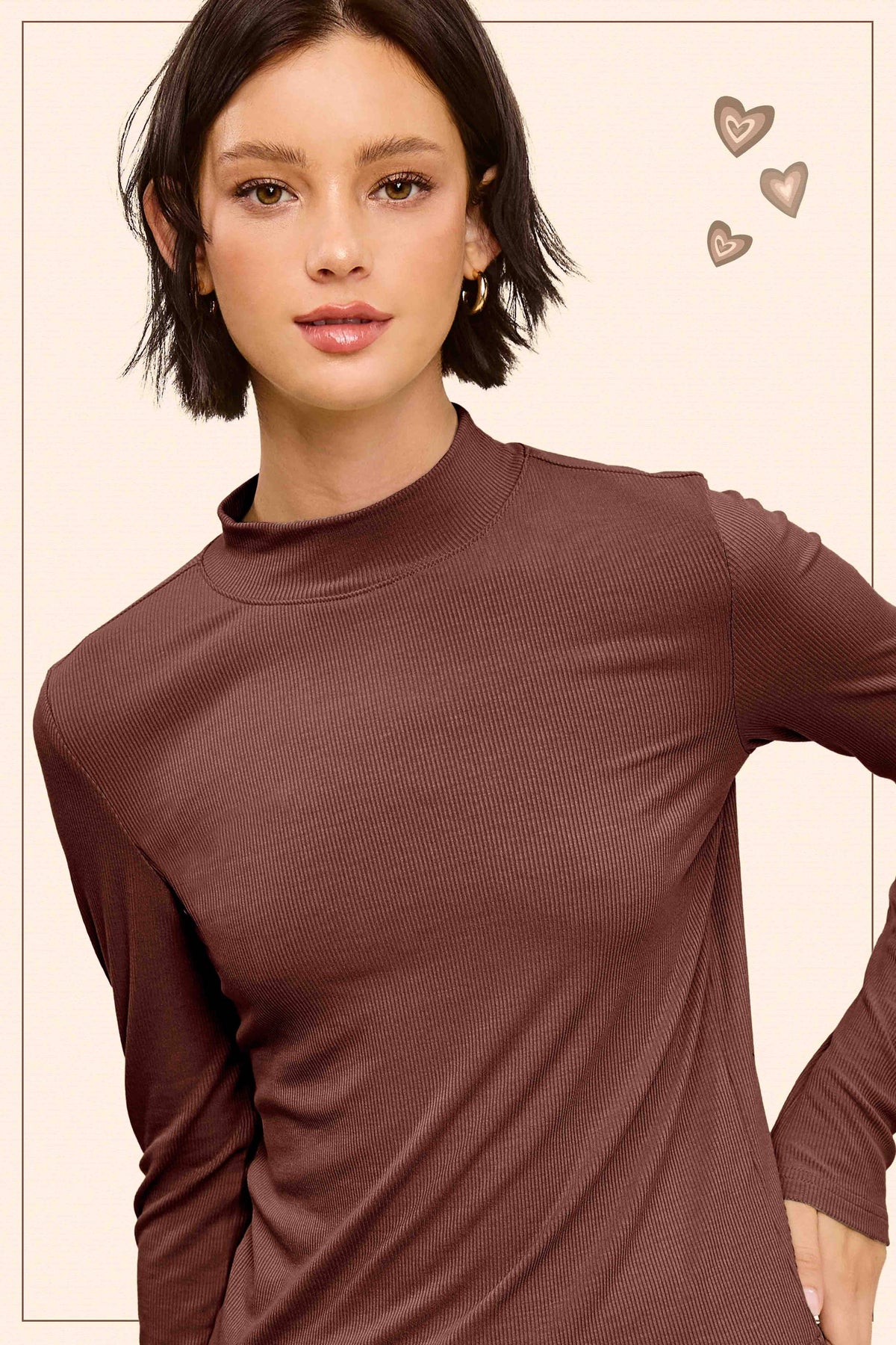 Lennox Ribbed Mock Neck Long Sleeve Top – Fudge, Onyx, Milk, Pebble, Soy Latte