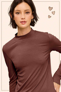 Lennox Ribbed Mock Neck Long Sleeve Top – Fudge, Onyx, Milk, Pebble, Soy Latte