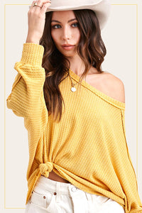 Sadie Brushed Waffle Knit Long Sleeve Top – Berry, Charcoal, Teal