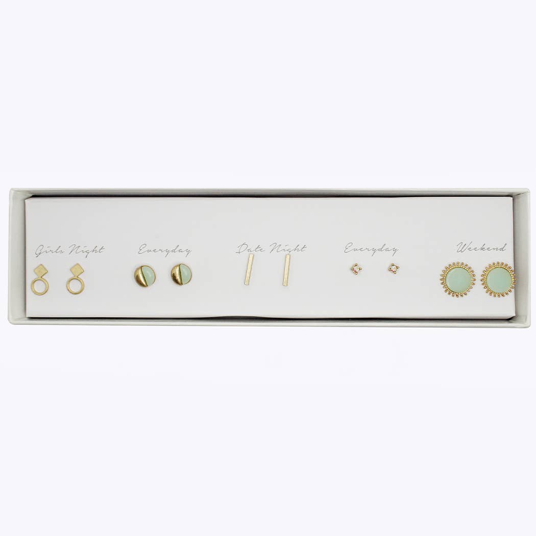 "Margaret" 5-Piece Earring Set with Gift Box – Multi-Style Post Earrings for Everyday, Girls’ Night, and Date Night | Lead & Nickel Compliant