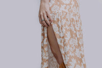 Savannah Floral Tiered Maxi Skirt – Neutral Side Slit Spring Skirt