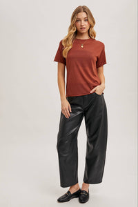 Willow Sheer Knit Crew Neck Tee – Cream & Rust Lightweight Layering Top