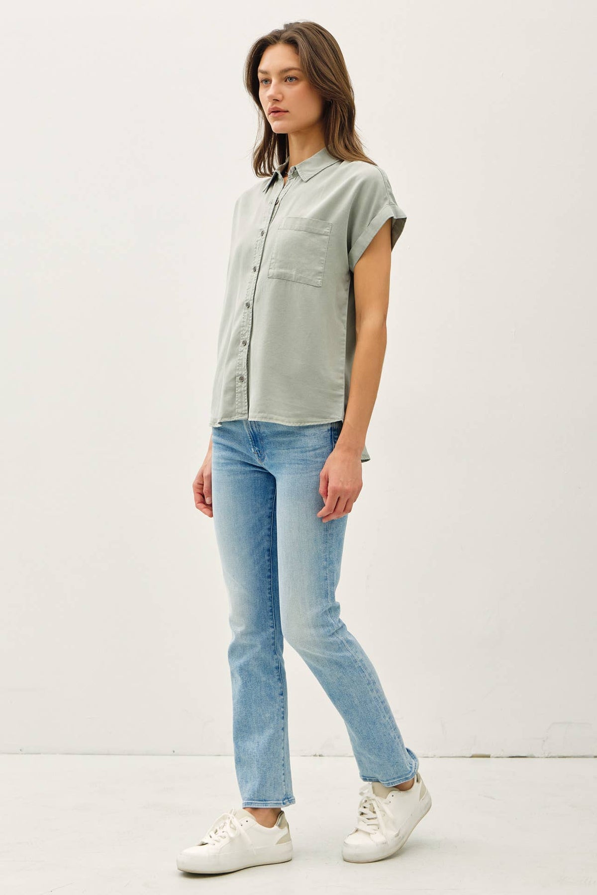 The Hadley Short Sleeve Button Down – Sage, Martini Olive, Toffee