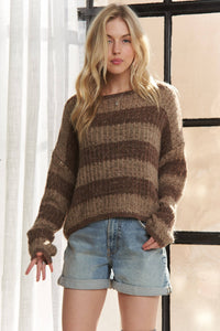 The Millie Fluffy Stripe Sweater – Mocha Mix
