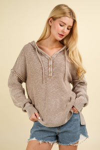 Lacey Vintage Wash Hooded Sweater: Taupe