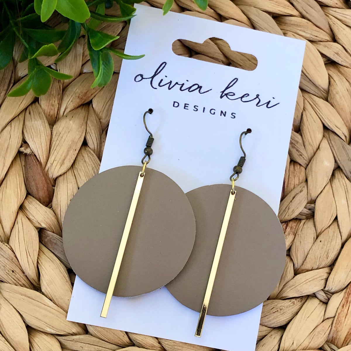 Lindsay Black Leather Circle Earrings with Gold Bar – Minimalist Statement Dangles