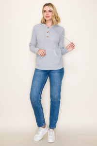The Marnie Waffle Knit Hoodie – Light Grey Button Neck Pullover