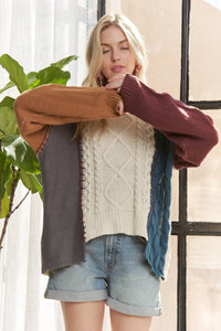The Sawyer Patchwork Cable Knit Sweater – Rustic Multi