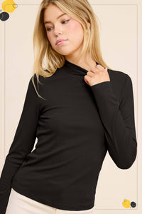 Lennox Ribbed Mock Neck Long Sleeve Top – Fudge, Onyx, Milk, Pebble, Soy Latte