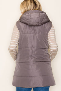 The Briar Hooded Puffer Vest – Gunmetal & Evergreen Mist