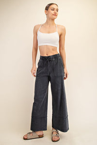 The Marlowe Cropped Mineral Wash Pants – Wide Leg Cotton Lounge Bottoms