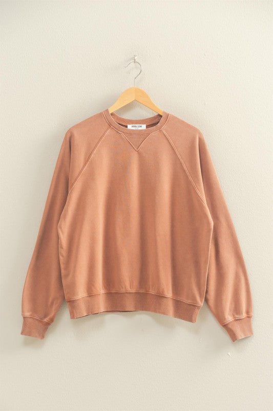 Everly Mineral Wash Crew Neck Sweatshirt – Chestnut, Black, Dark Cherry, Sage