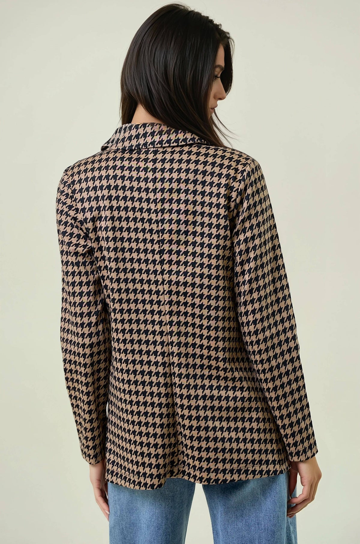 The Marlowe Houndstooth Shawl Collar Blazer – Tan & Black