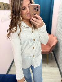 The Lennon Knit Sleeve Hooded Button-Up – Heather Gray