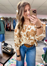 The Maren Split Neck Floral Blouse – Autumn Spice Print Top