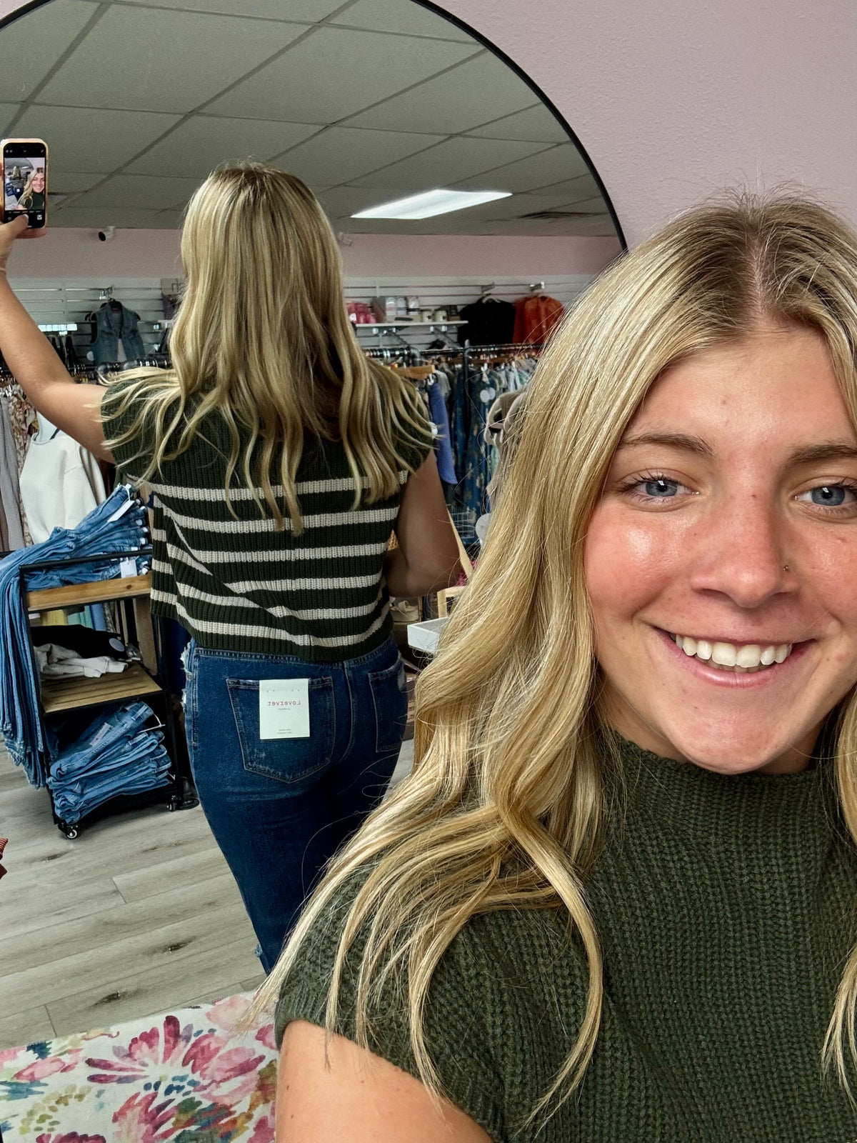 The Gracelyn Striped Knit Sweater – Dark Olive