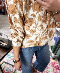 The Maren Split Neck Floral Blouse – Autumn Spice Print Top
