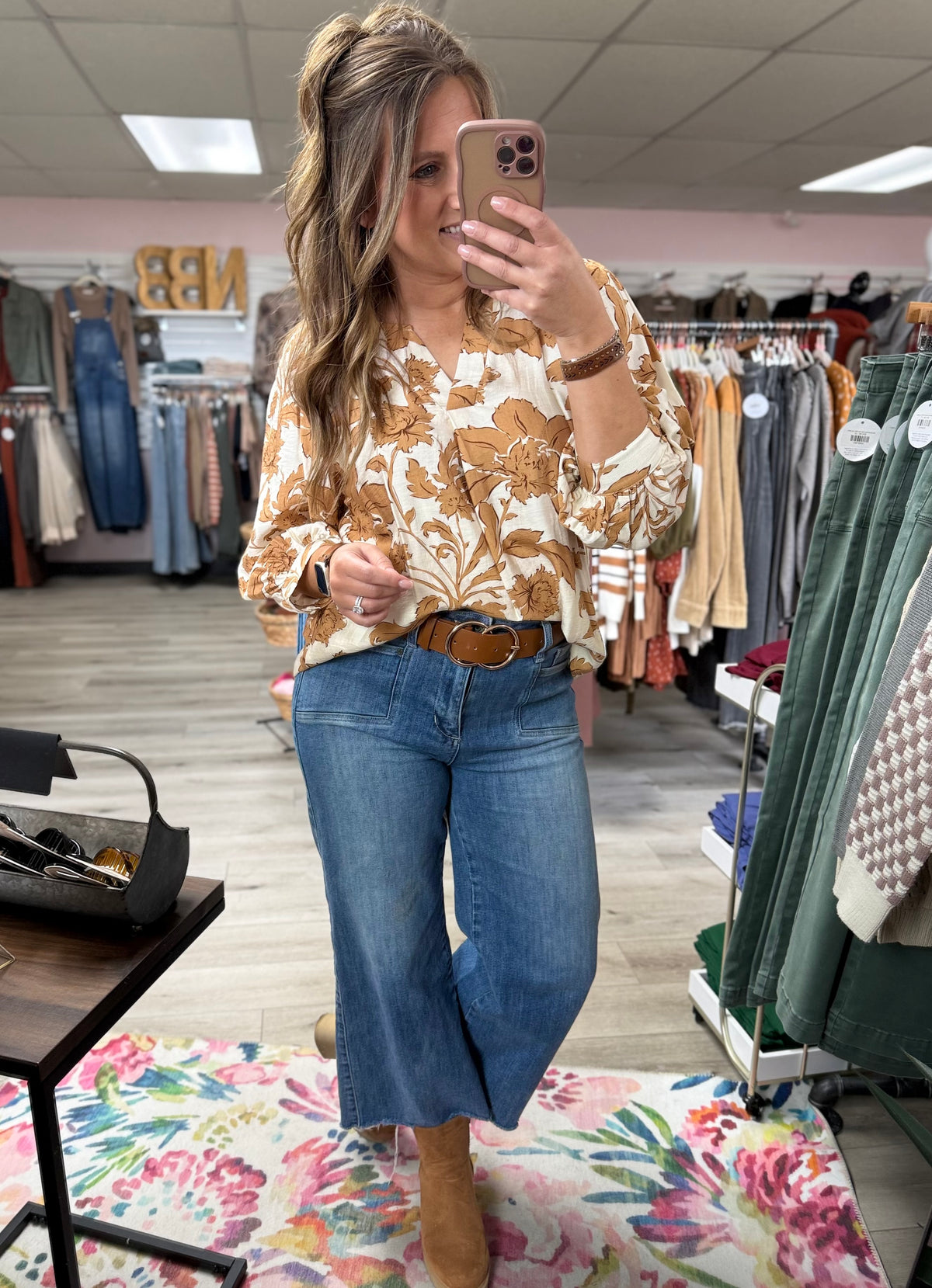 The Maren Split Neck Floral Blouse – Autumn Spice Print Top