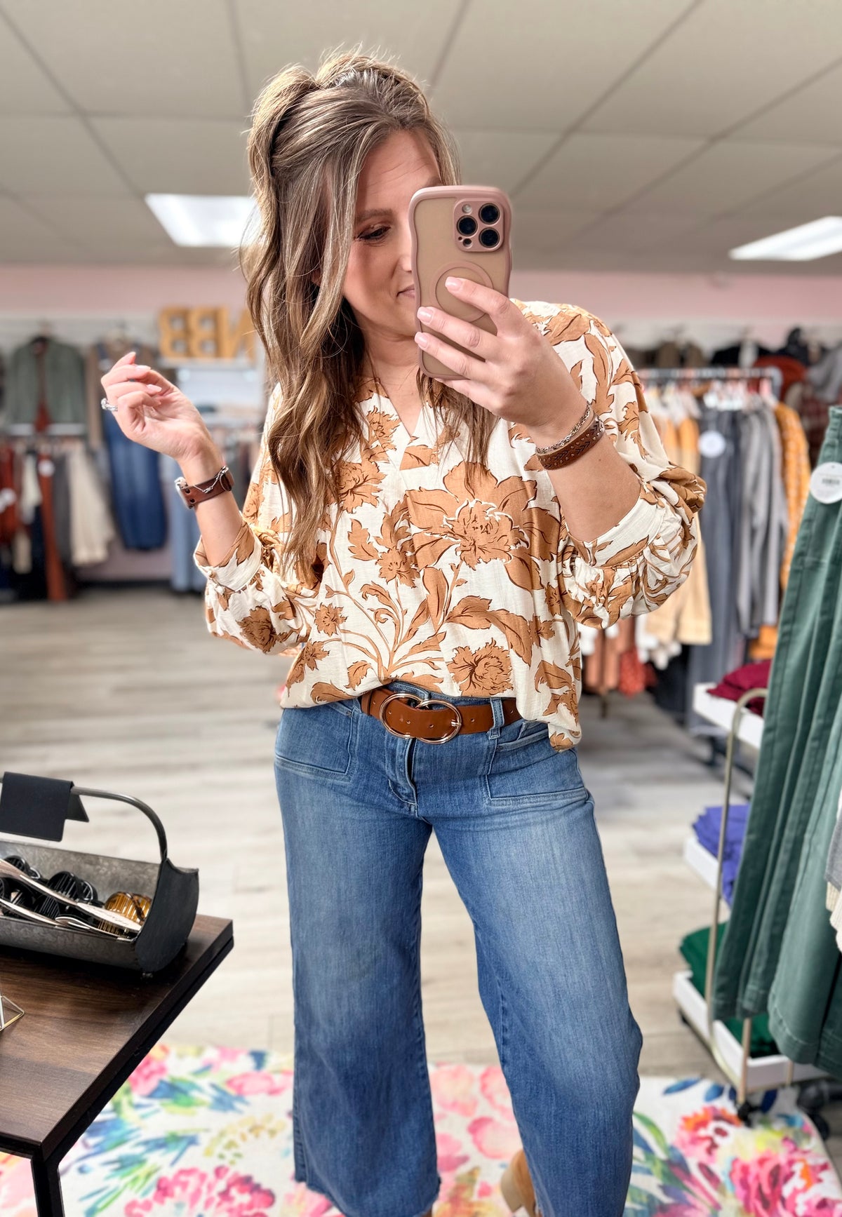 The Maren Split Neck Floral Blouse – Autumn Spice Print Top