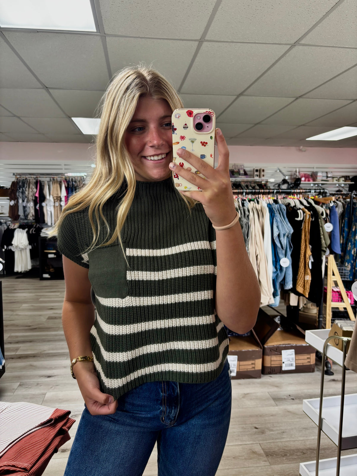 The Gracelyn Striped Knit Sweater – Dark Olive