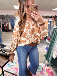 The Maren Split Neck Floral Blouse – Autumn Spice Print Top