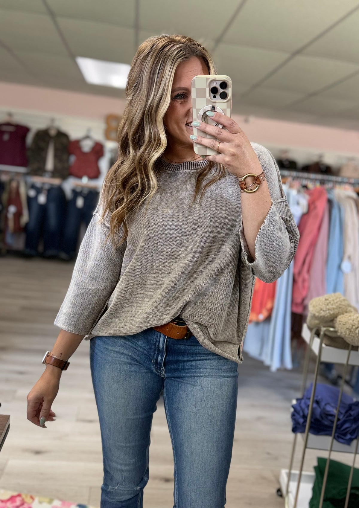 Hadley Boxy Cotton Sweater – 3/4 Sleeve Lightweight Knit Top