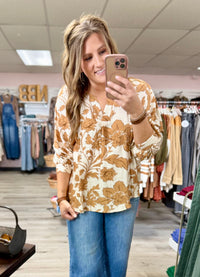 The Maren Split Neck Floral Blouse – Autumn Spice Print Top