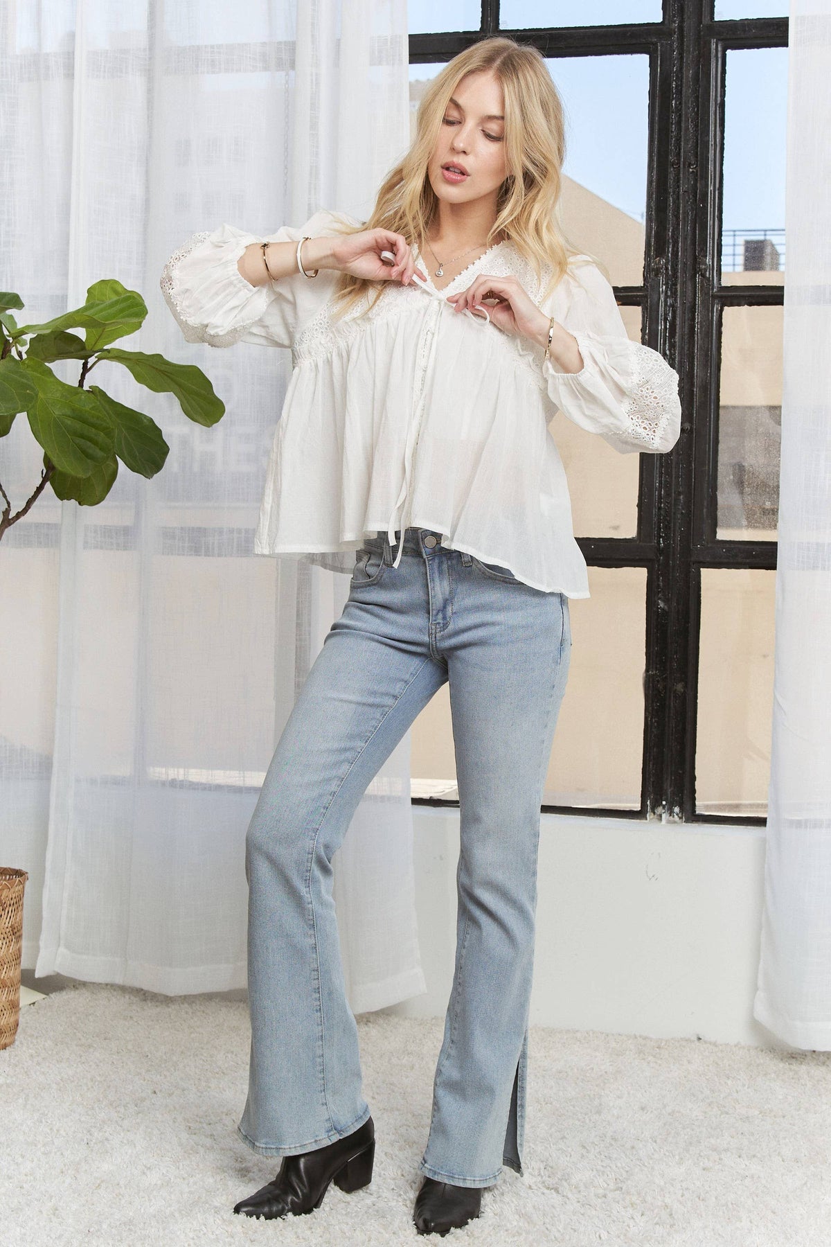The Laramie Eyelet Peasant Blouse – Ivory