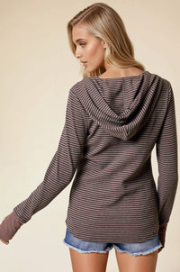 The Rowan Striped Henley Hoodie – Mocha Mix