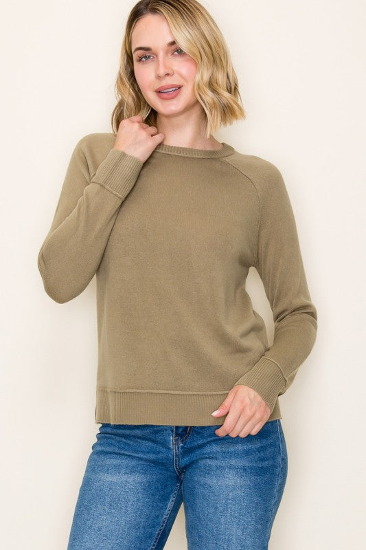 Rosalie Raglan Crewneck Pullover Sweater – Women’s Casual Knit Long Sleeve Top