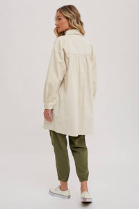 Clara Oversized Corduroy Jacket – Mocha Button-Down Shacket with Pockets