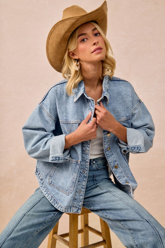 The Brinley Washed Denim Jacket – Oversized Western-Inspired Layer