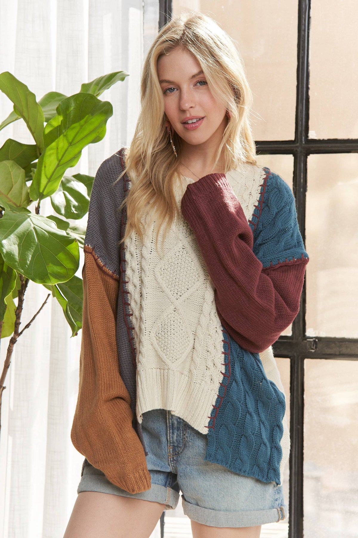 The Sawyer Patchwork Cable Knit Sweater – Rustic Multi