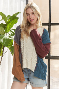 The Sawyer Patchwork Cable Knit Sweater – Rustic Multi