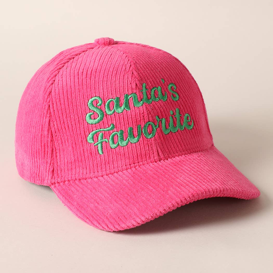 Santa’s Favorite Corduroy Embroidered Hat – Holiday Edition (Green or Pink)
