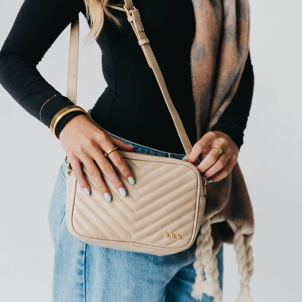 The Coco Quilted Camera Crossbody Bag –  Tan Vegan Leather