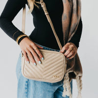 The Coco Quilted Camera Crossbody Bag –  Tan Vegan Leather