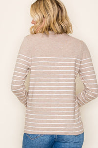 The Kaylen Striped Crewneck Sweater – Soft Taupe & White Knit