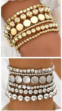 Multi-Chain Beaded Stretch Bracelet Set | Layered Statement Jewelry in Gold & Silve