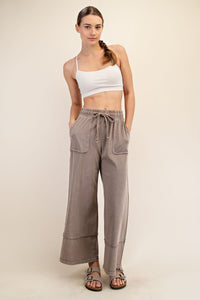 The Marlowe Cropped Mineral Wash Pants – Wide Leg Cotton Lounge Bottoms