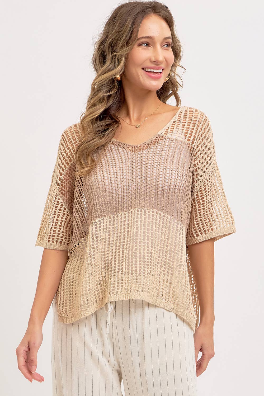 Sierra Slouchy Knit Mesh Top – Lightweight Boxy Fit Summer Layer